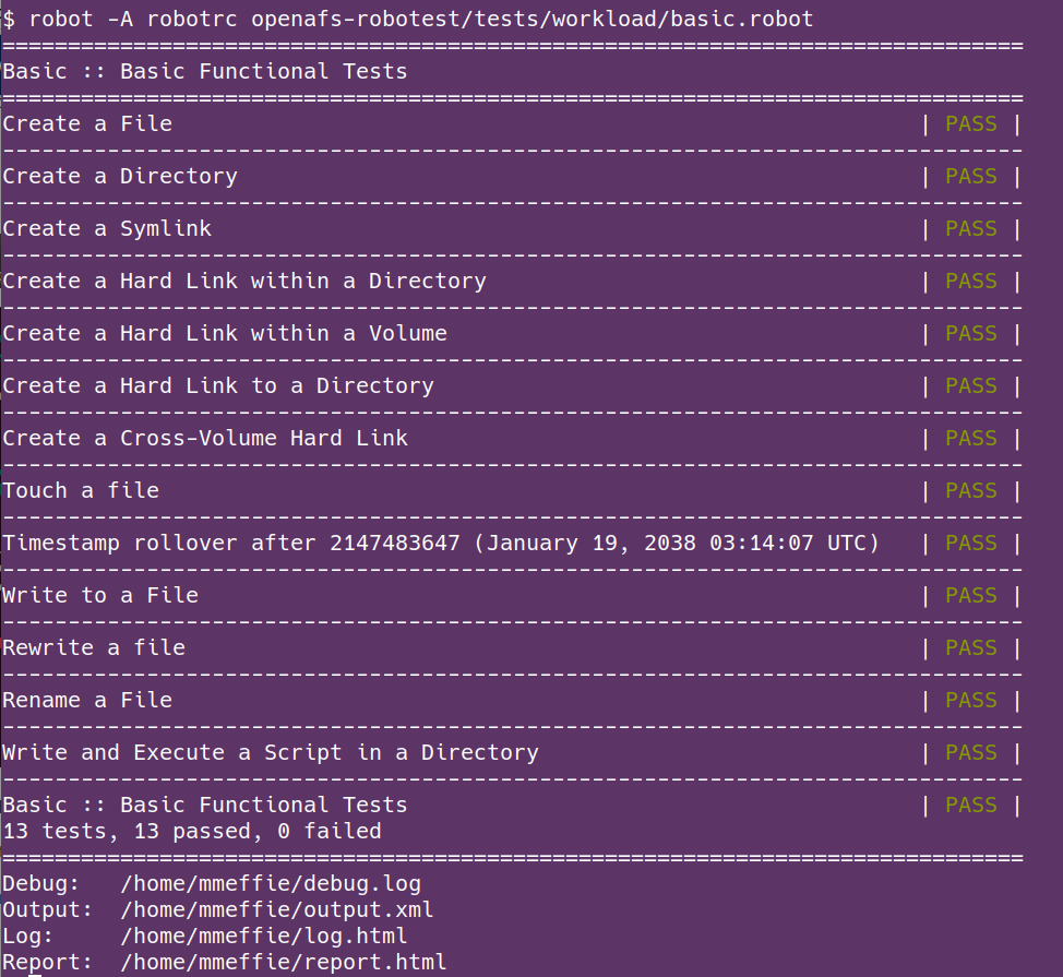 Example command line output